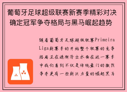 葡萄牙足球超级联赛新赛季精彩对决 确定冠军争夺格局与黑马崛起趋势